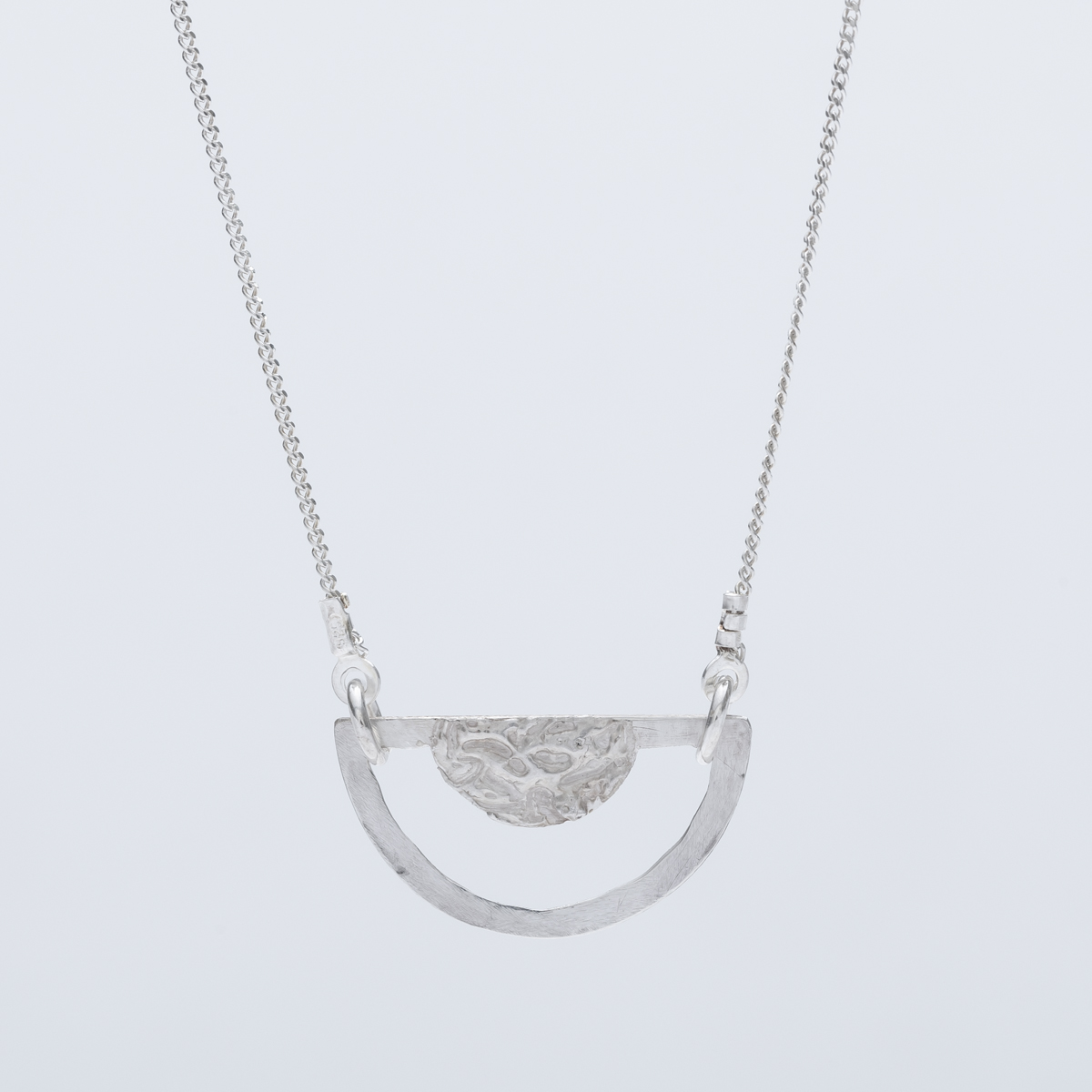 handmade Semi circle reticulated recycled silver necklace